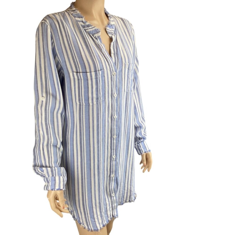 Cloth & Stone‎ Anthropologie Dress Tunic Size Medium Striped Frayed Linen Blend - Picture 3 of 10